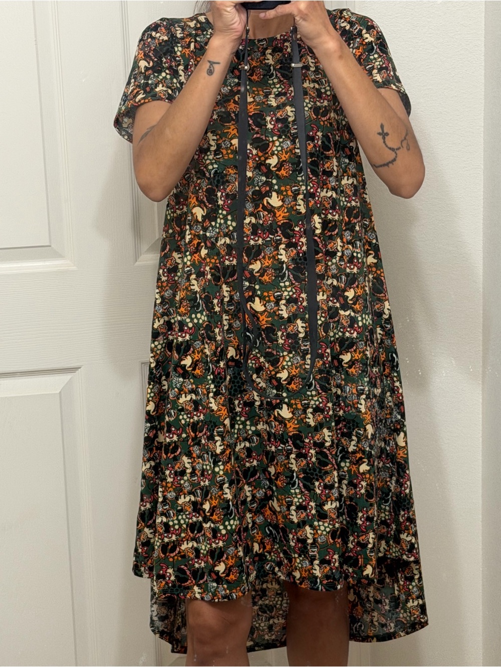 LuLaRoe Dark Green Multicolor Floral High-Low Swing Dress